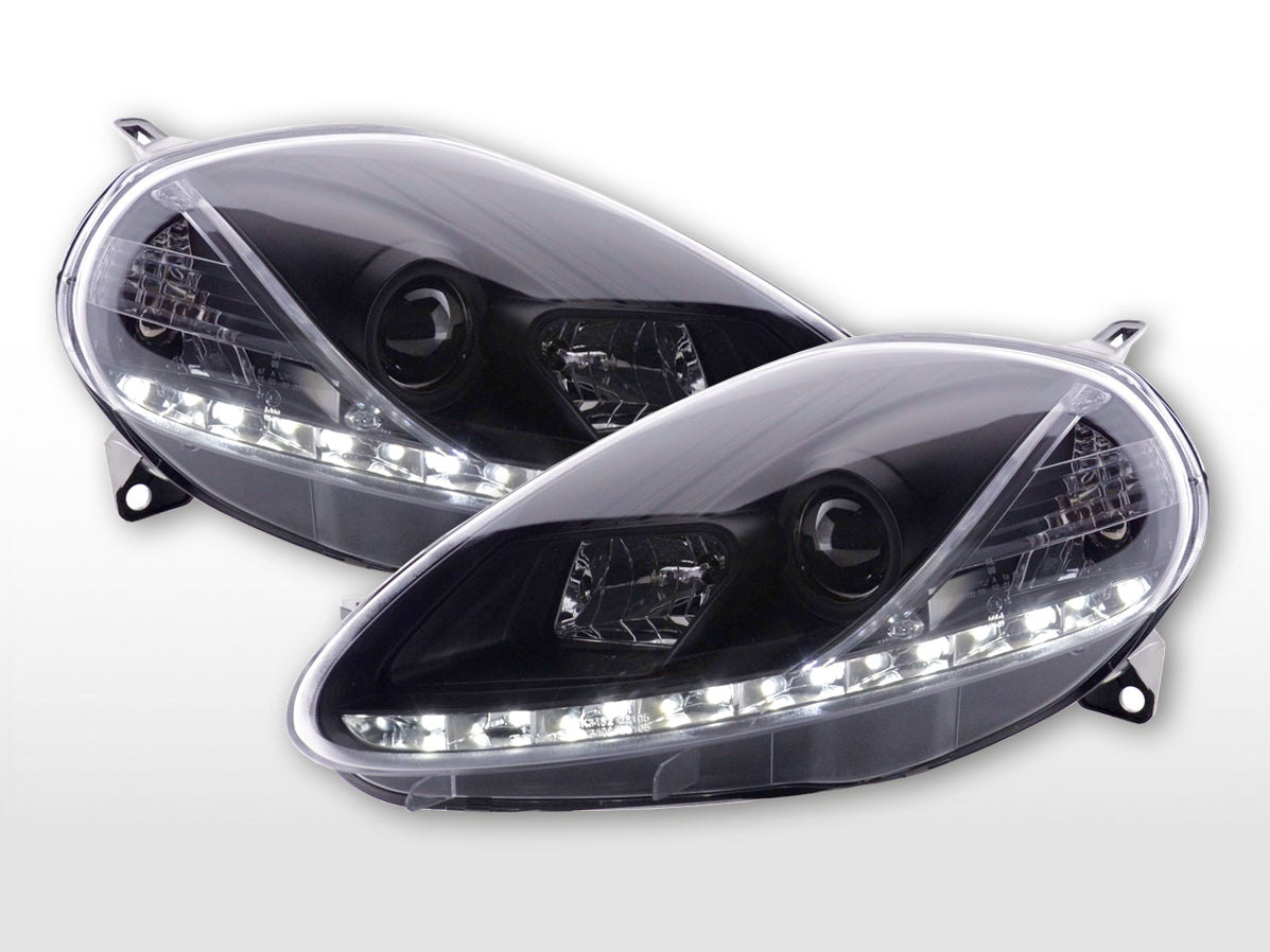 Scheinwerfer Set Daylight LED Tagfahrlicht Fiat Grande Punto 199 schwarz Scheinwerfer Set Daylight LED Tagfahrlicht Fiat Grande Punto 199 schwarz